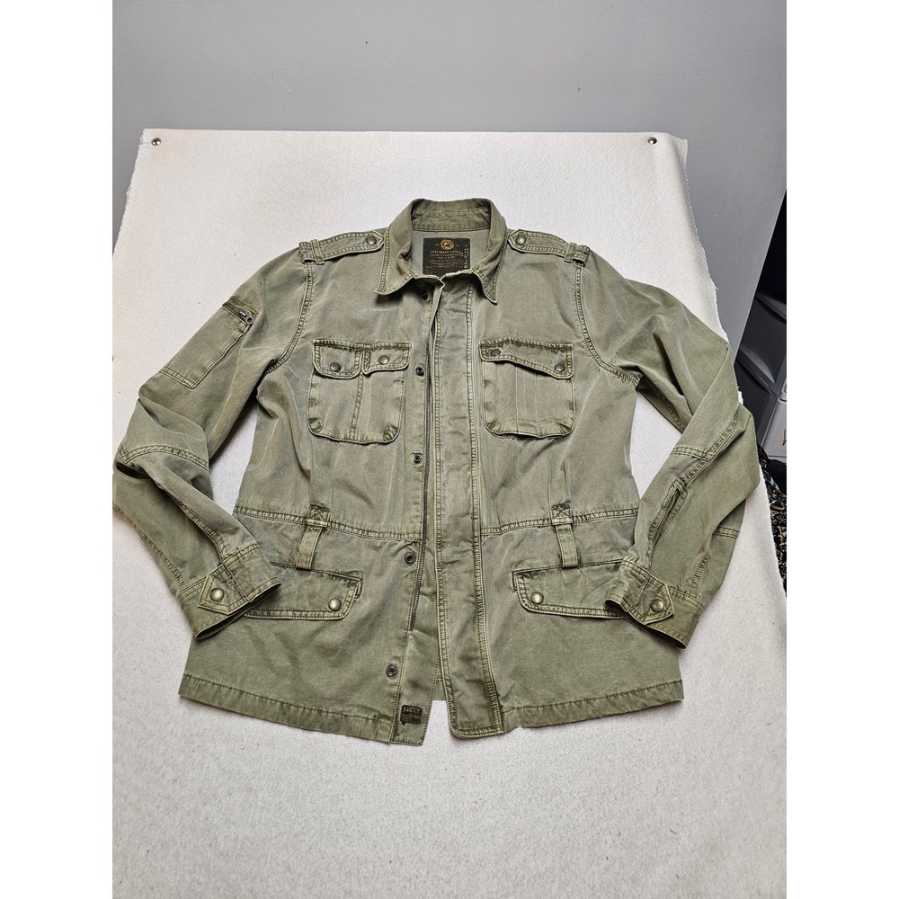 Lucky Brand Mens Olive Green Cotton Military Field Utility Jacket Large 06-KH1